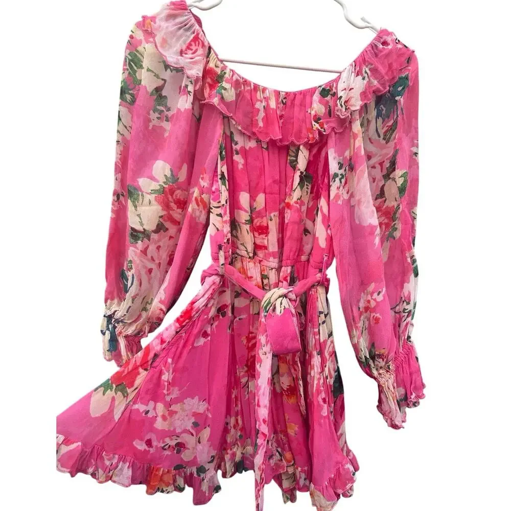 Hemant & Nandita Rosa Pink Floral Off Shoulder Romper Size S